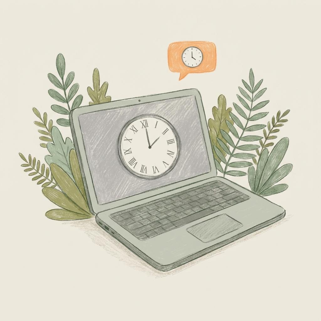 時計とPCのイラスト
